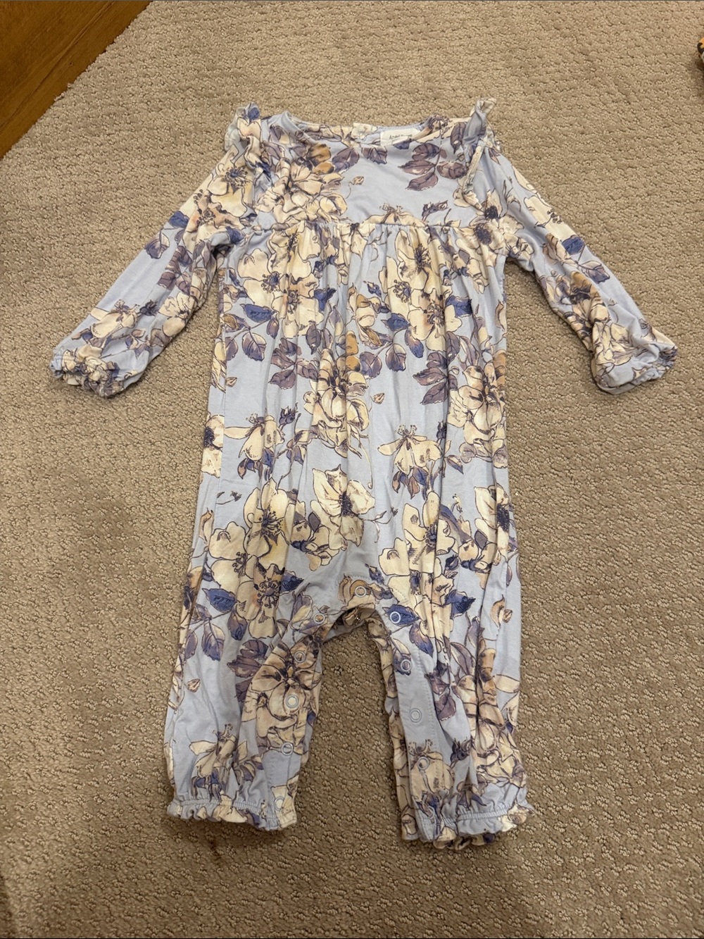 Angel Dear Pastel Floral Long-Sleeve Footie in Light Blue and Cream
